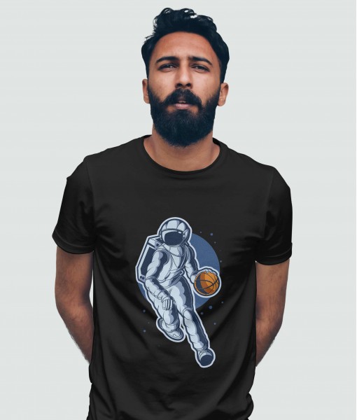 Мъжка тениска с щампа Спортни Илюстрации Basketball Dribbling astronaut - TShirtArtShop.com